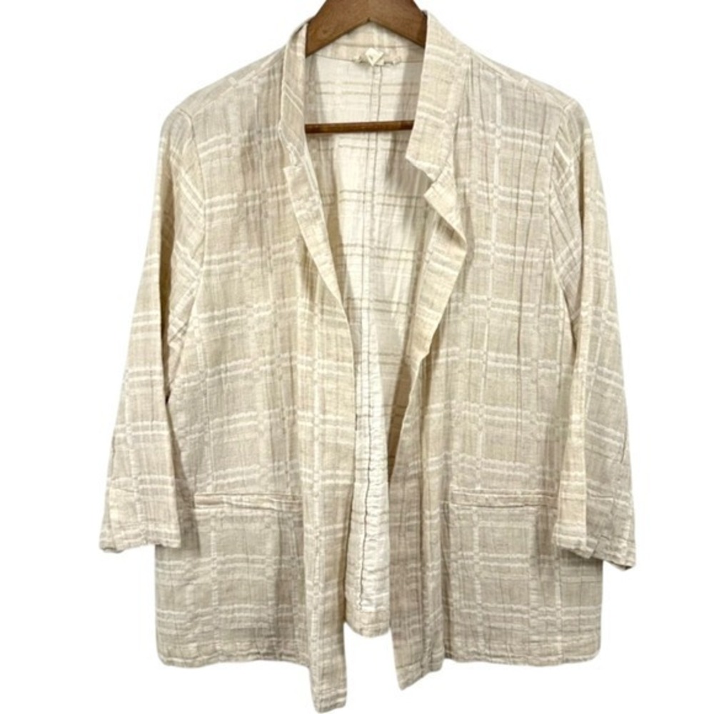 Eileen Fisher Cream‎ Linen Open Front Jacket Women's Size Large Lagenlook Spring